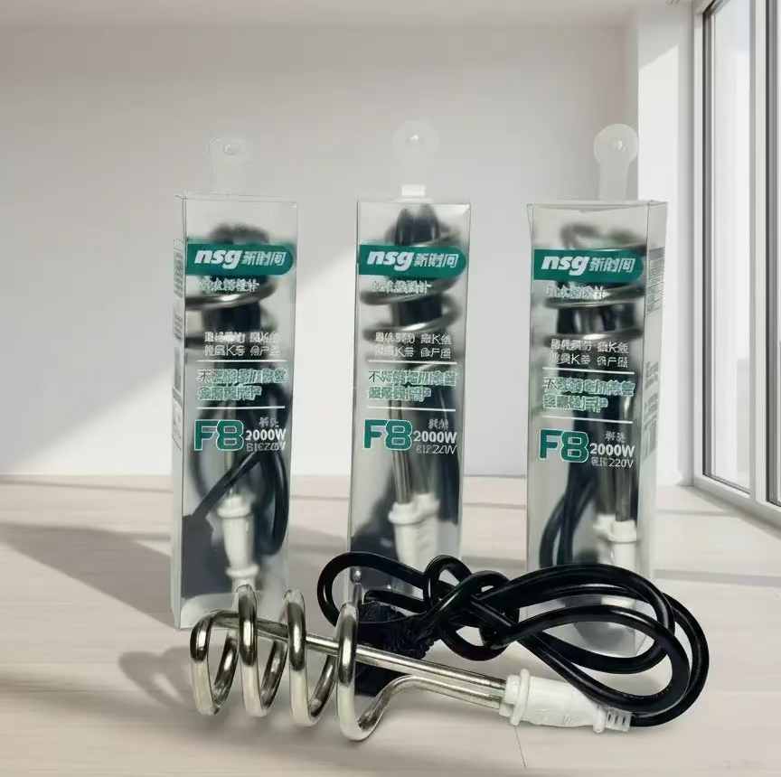 NSG F8 2000W Electric Immersion Water Heater Rod with stainless steel coil and black power cord – 220V portable water heating element