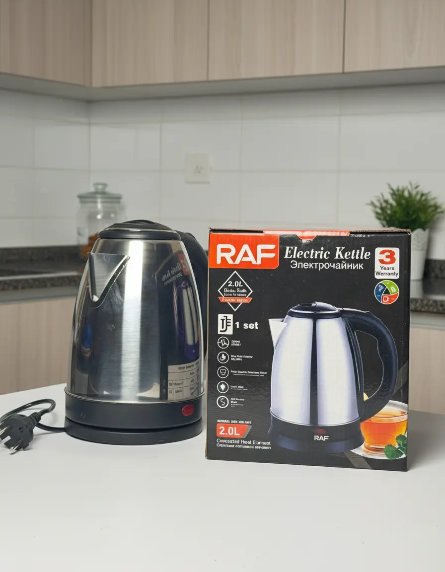 RAF HB-304 2.0L Electric Kettle 2200W Stainless Steel with Box and 360° Rotational Base – Auto Shut-Off Kettle for Tea and Coffee